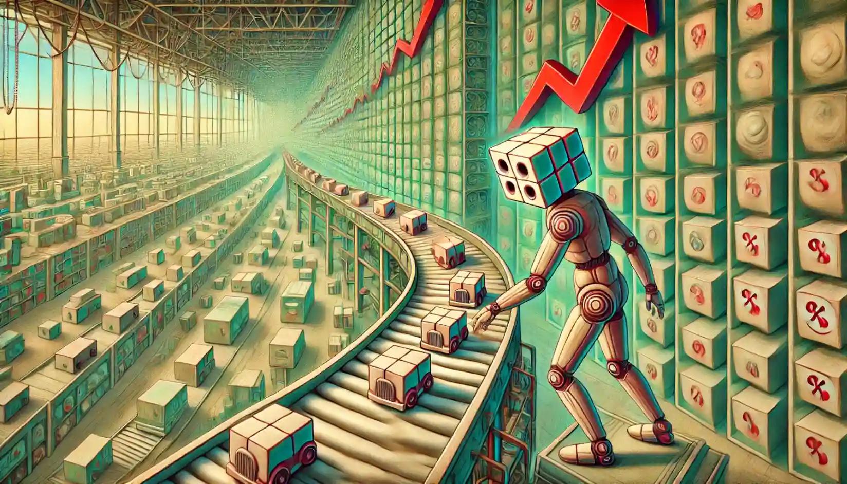 Robot on conveyor belt watches goods vanish amid rising inflation