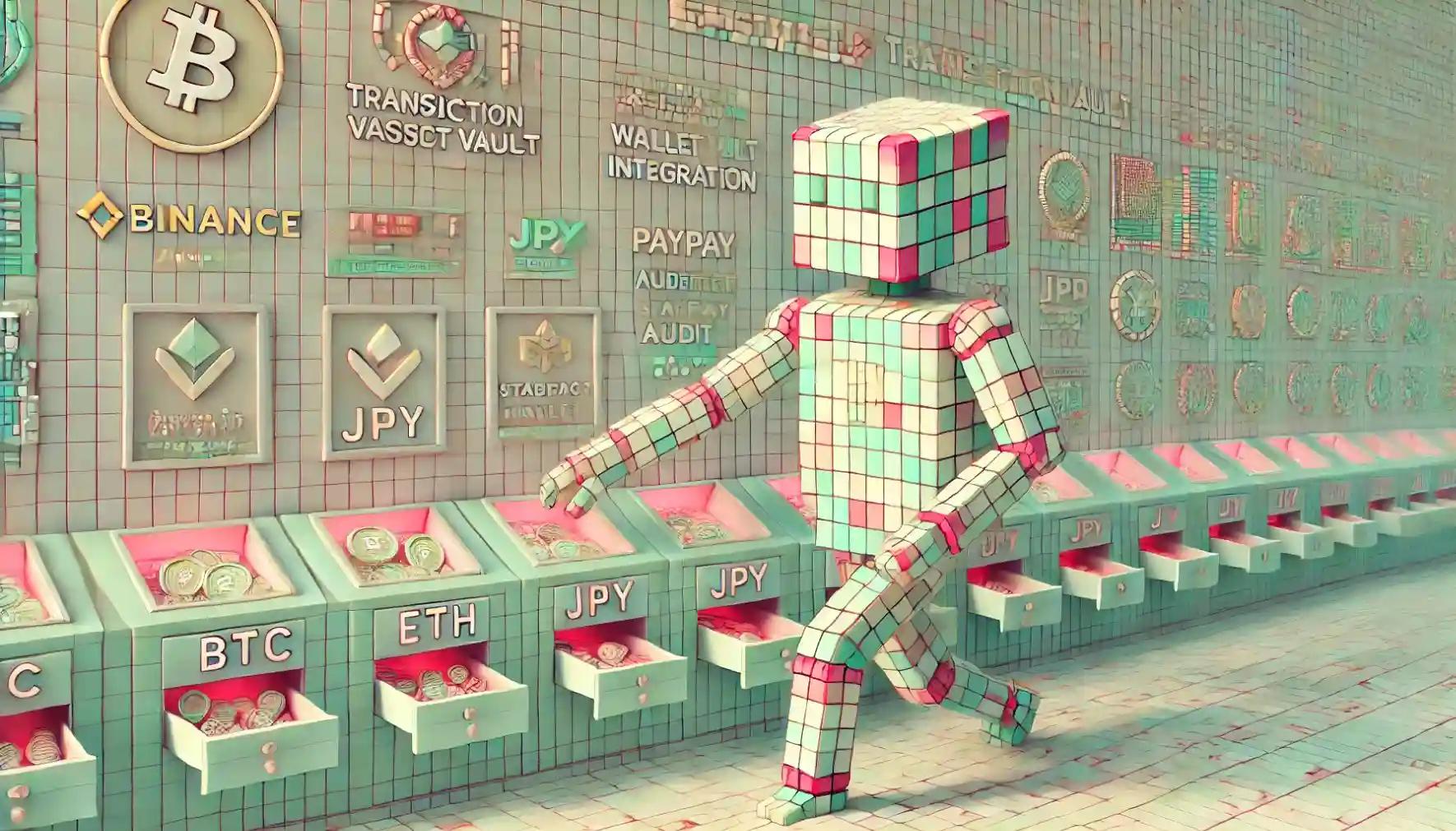 Robot organizes digital yen tokens in PayPay-Binance trading vault