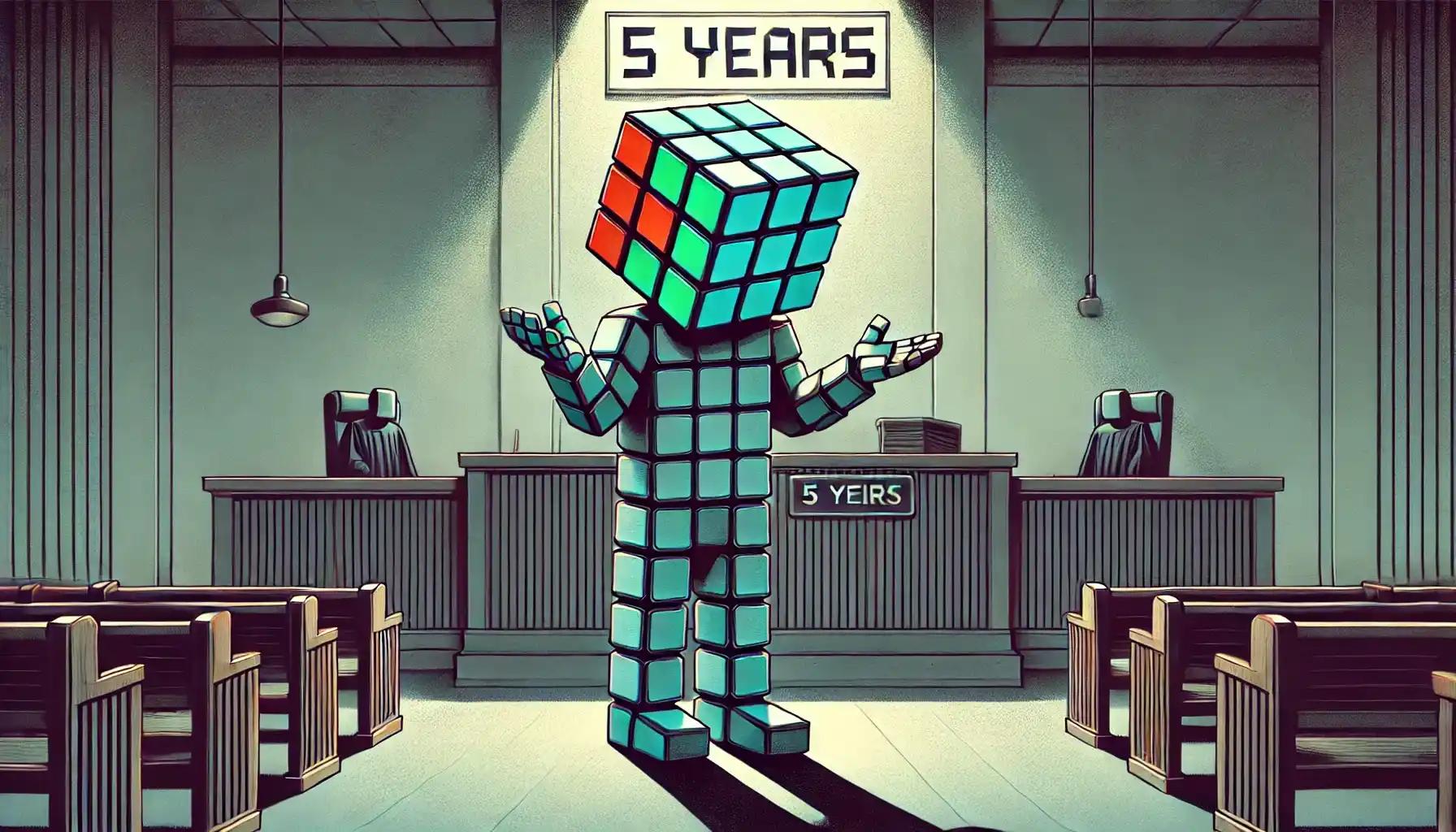 Robot pleading for a 5-year prison term, anticipating sentencing hearing