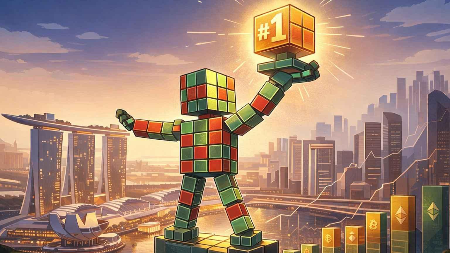 Robot presenting Singapore’s rise as global crypto adoption leader in 2025