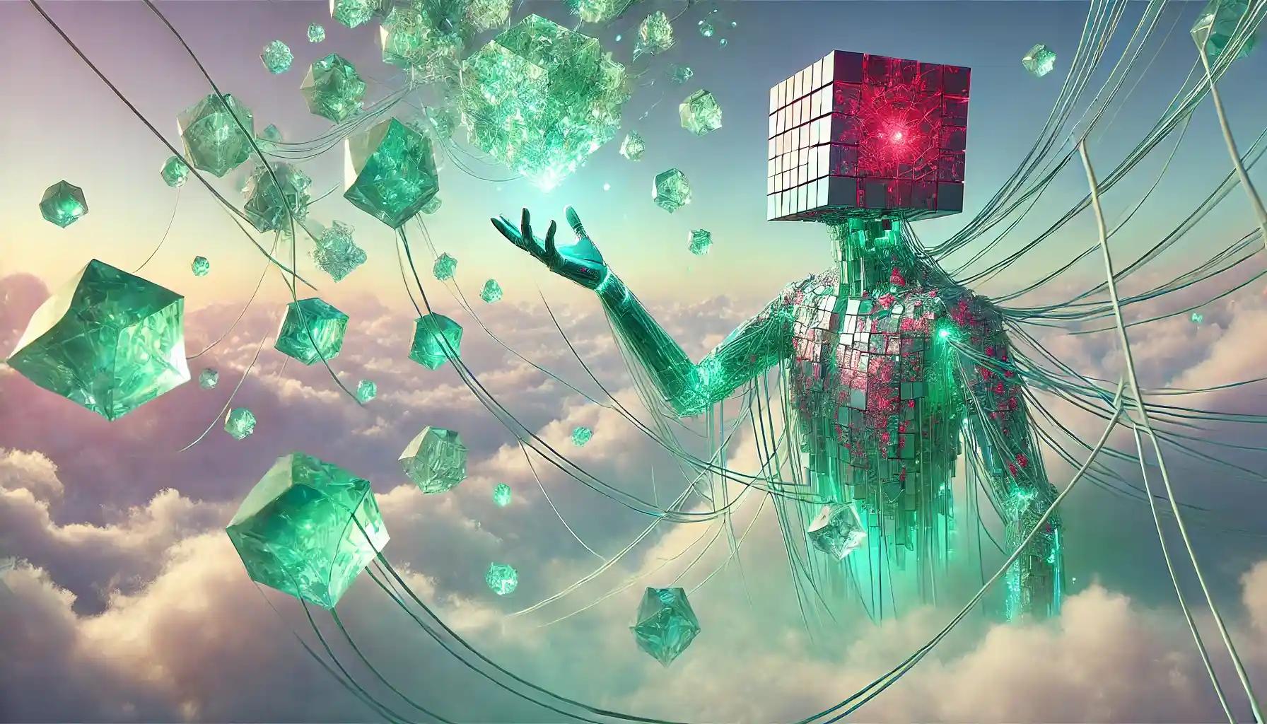 Robot reaches for floating bonds connected by mint threads