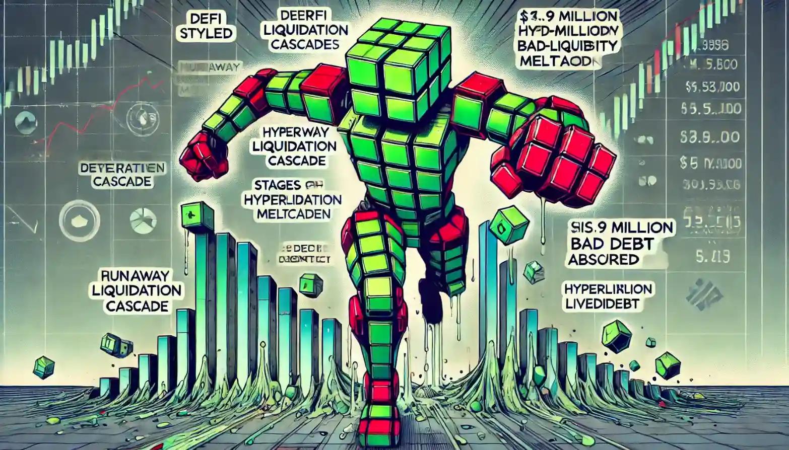 Robot resisting cascading liquidation blocks during violent crypto price collapse