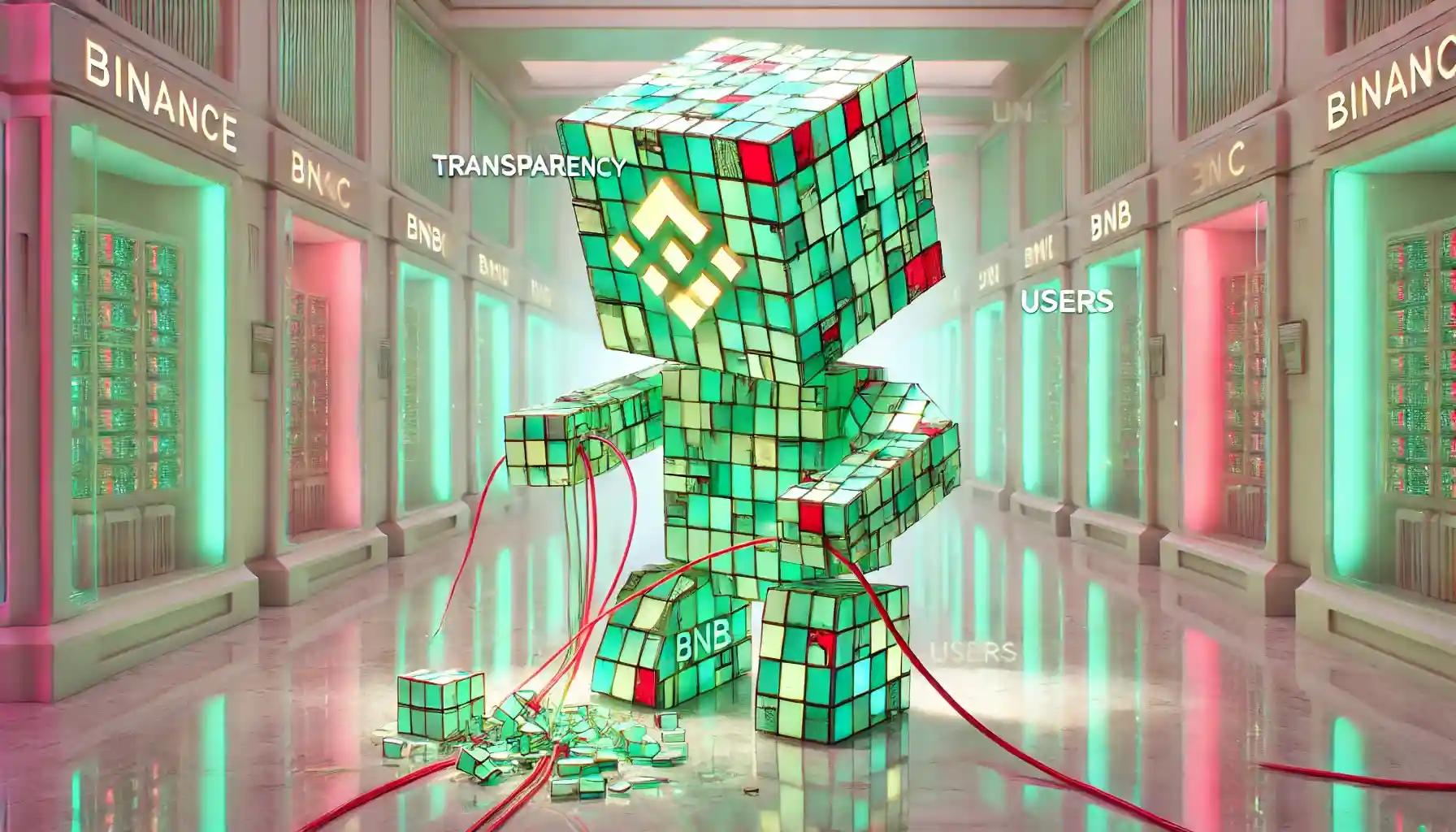 Robot restores pastel nodes symbolizing Binance transparency and coin market cap