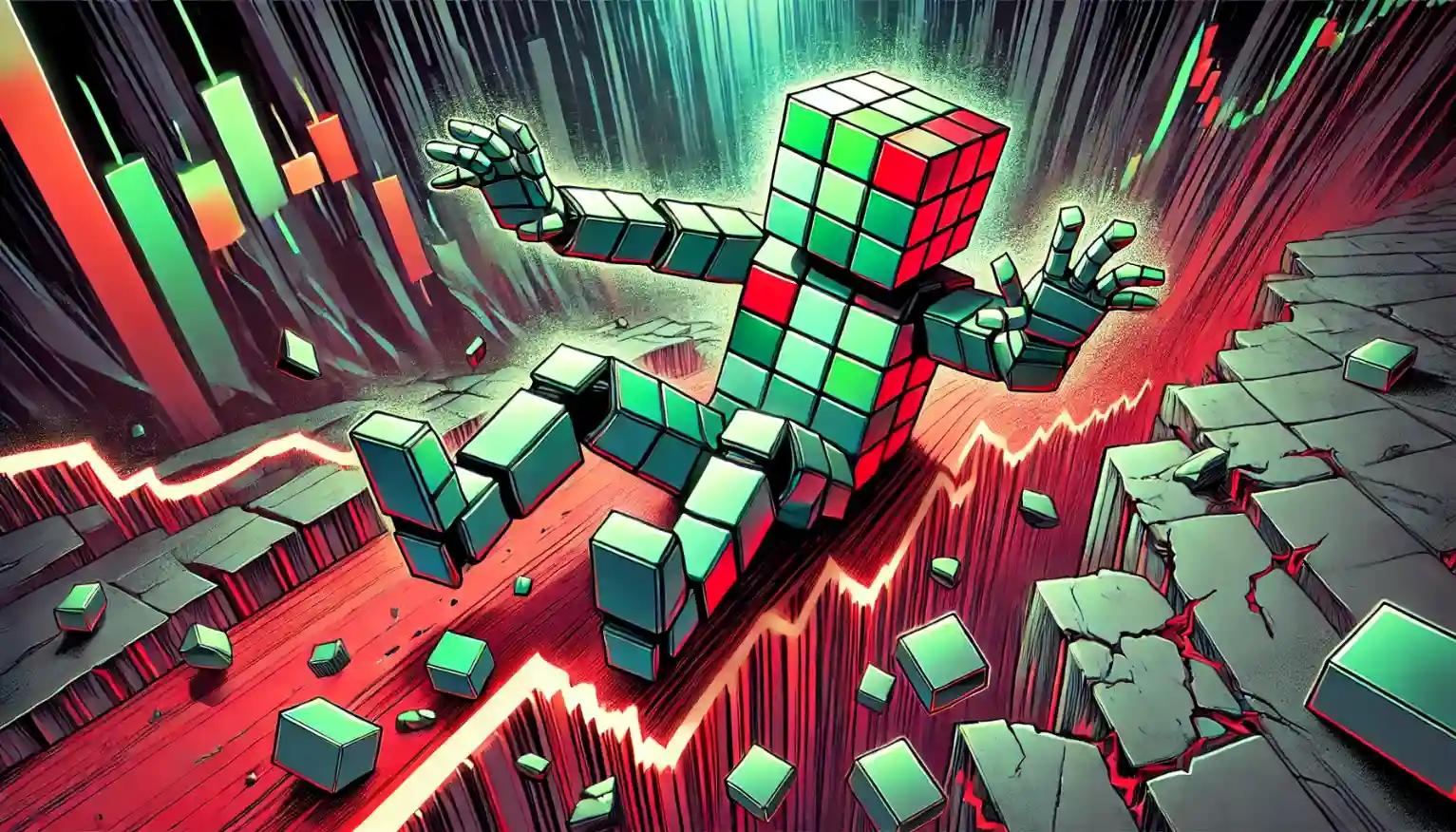 Robot sliding down a steep crash affecting the crypto price