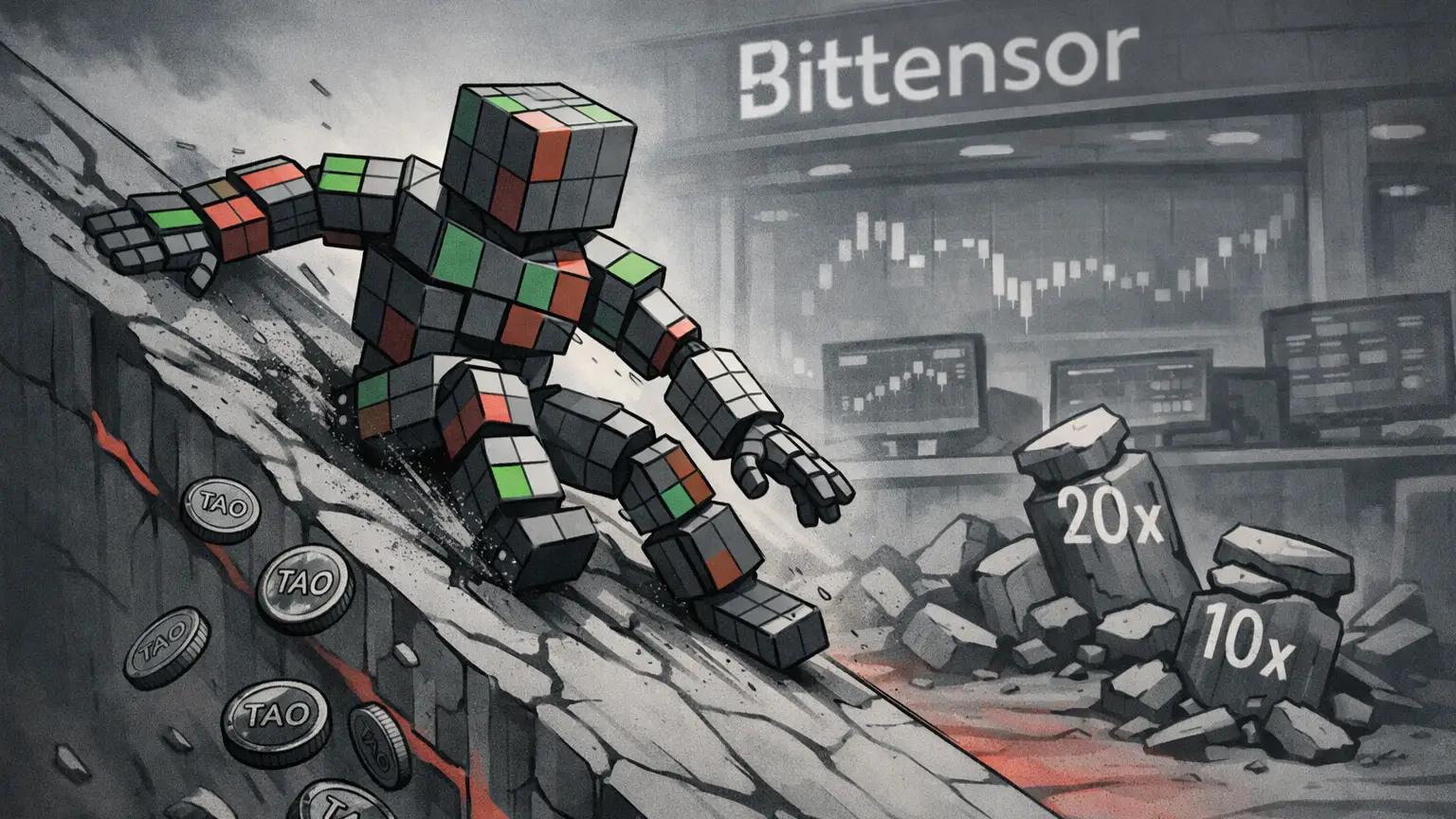 Robot sliding down cracked chart slope