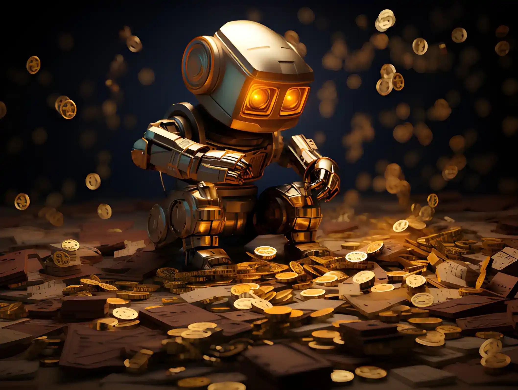 Robot sorting gold coins and blocks, highlighting the difference between blockchain and cryptocurrency