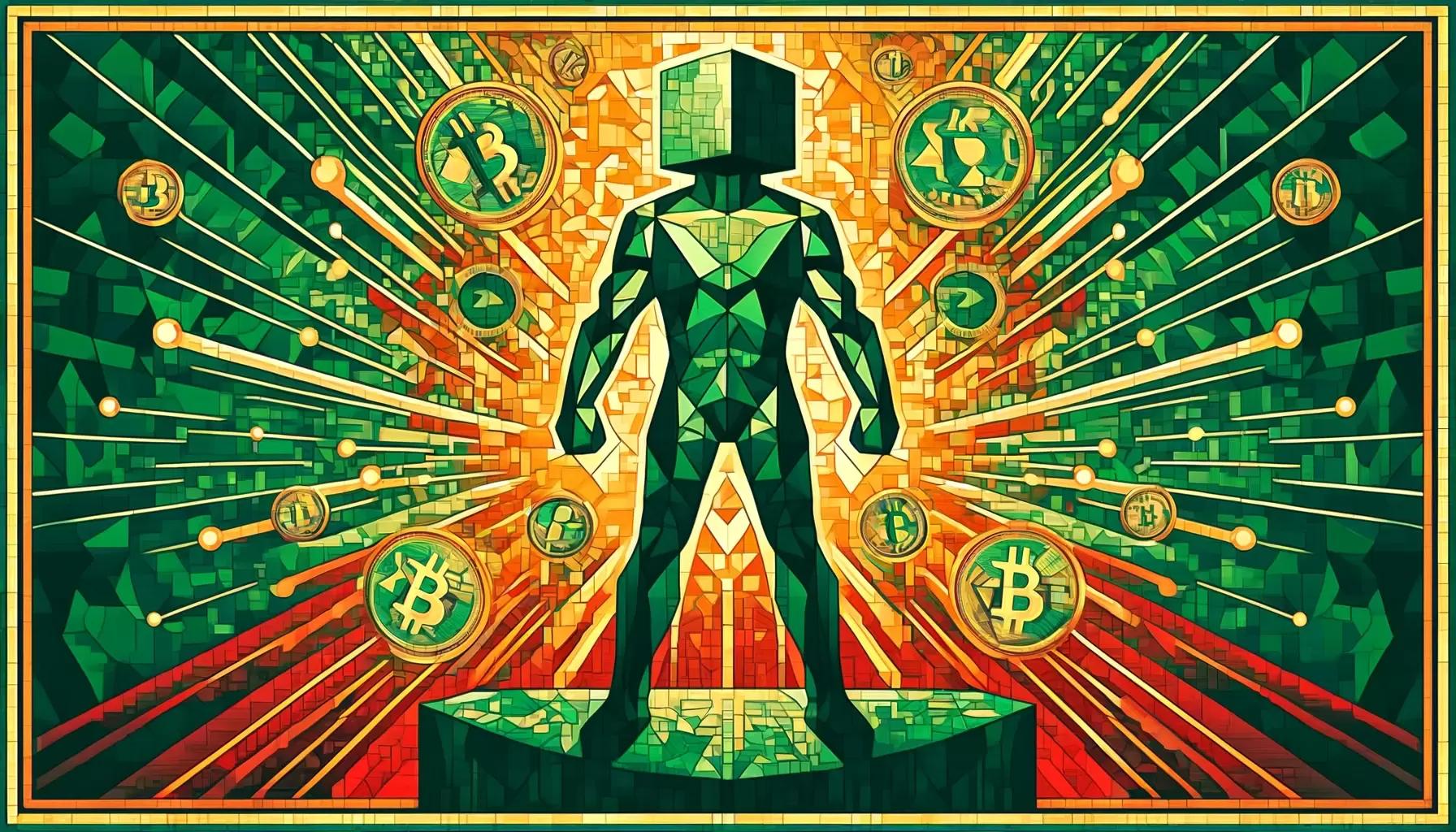 Robot stands amid crypto tokens, showing how to find new crypto early