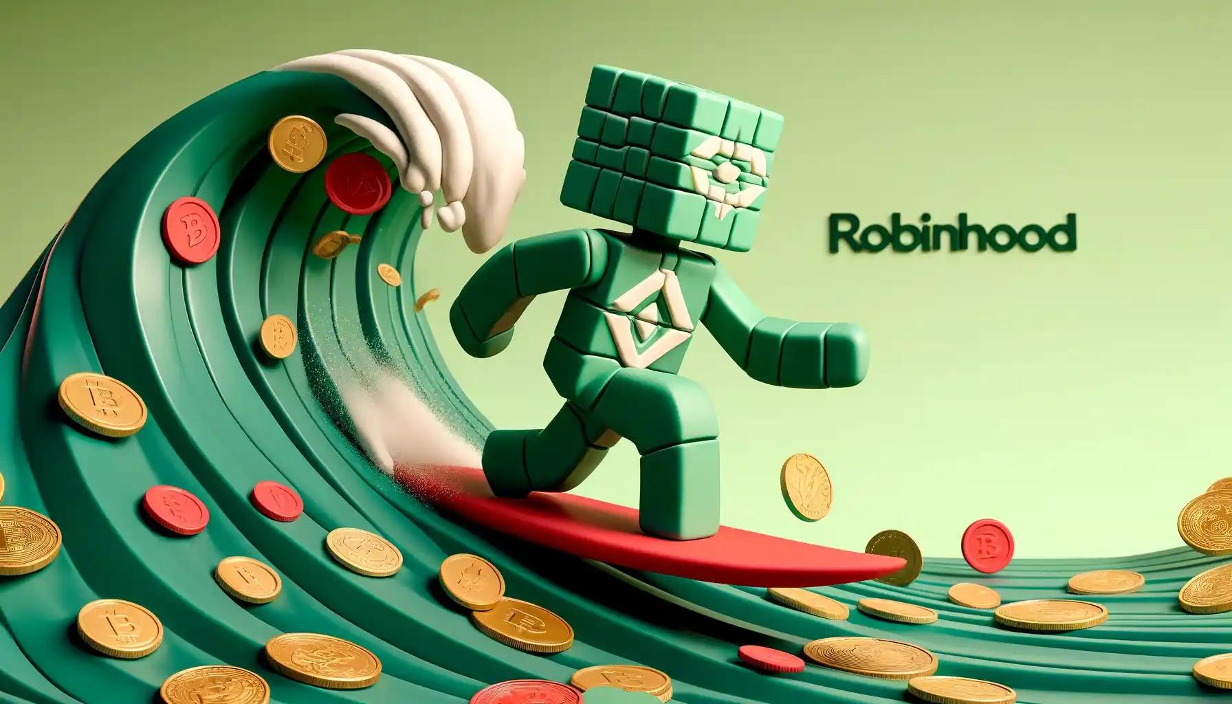 Robot surfs coin wave, Robinhood's crypto ambitions splash boldly