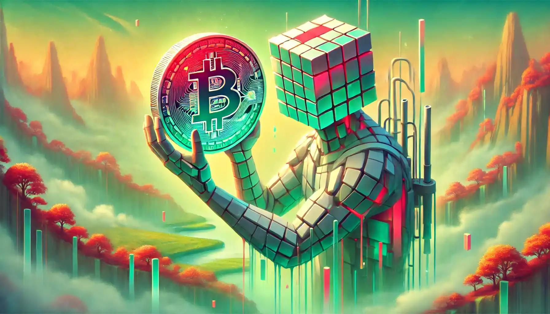 Robot unveils NXPC’s hidden trading landscape in pastel surreal scene