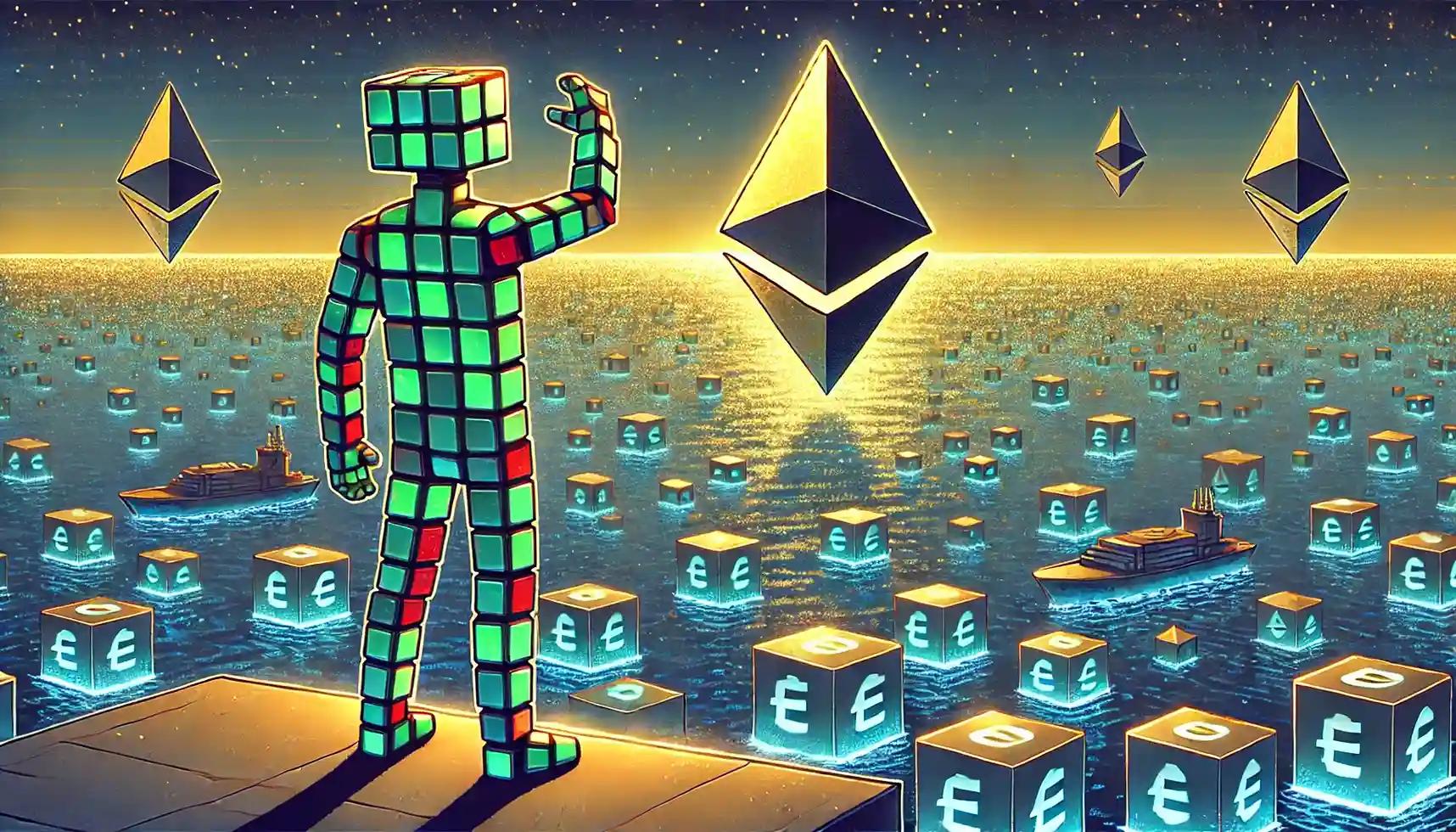 Robot watches Ethereum symbol rise as BitMine’s crypto price index steadies