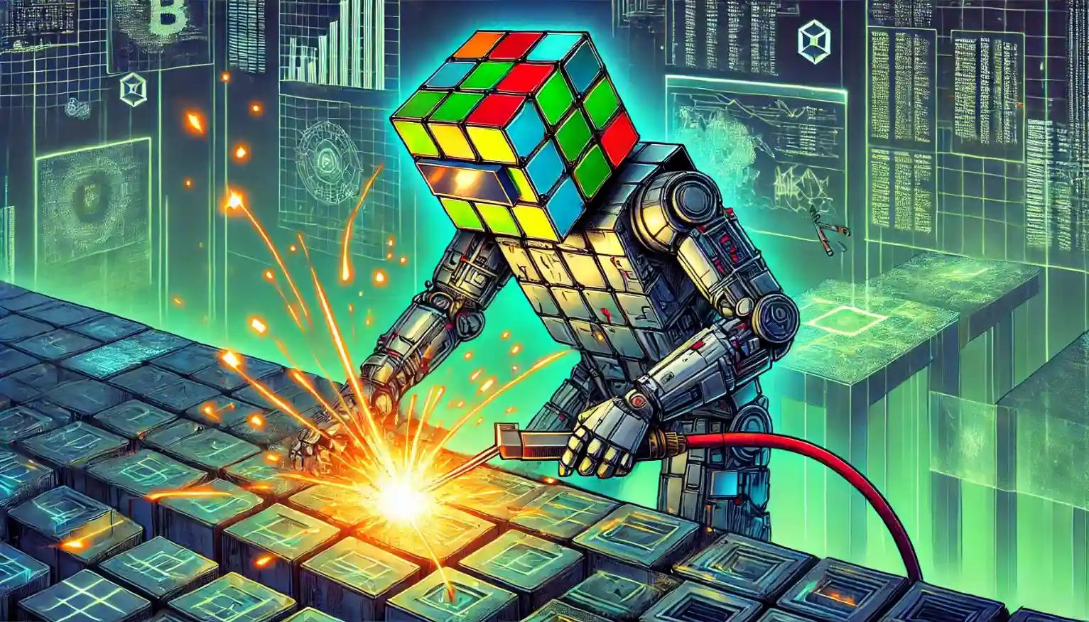 Robot welds blocks, constructing next-gen trading exchange infrastructure