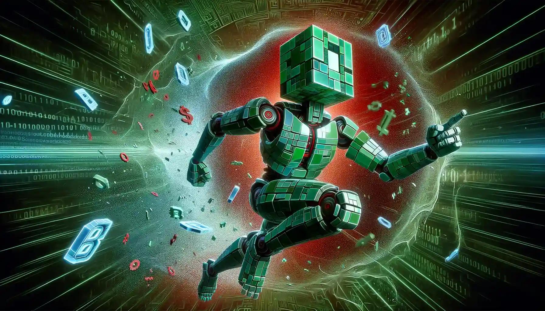 Robotic digital heist, cubic mosaic android, binary vortex
