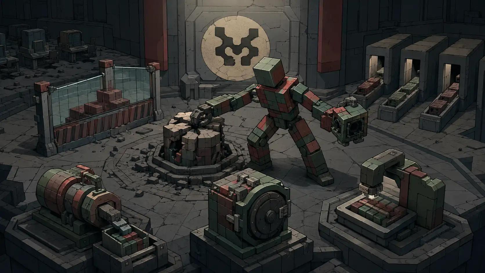 Ruined industrial control center with robot