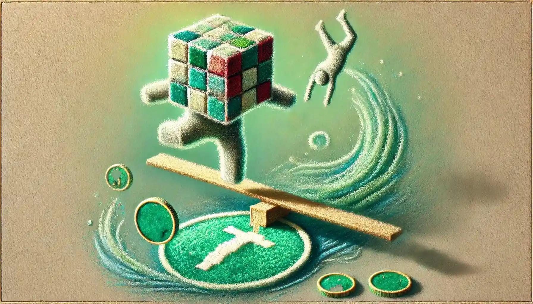 Tether USDT robot balancing above rippling liquid currency pool