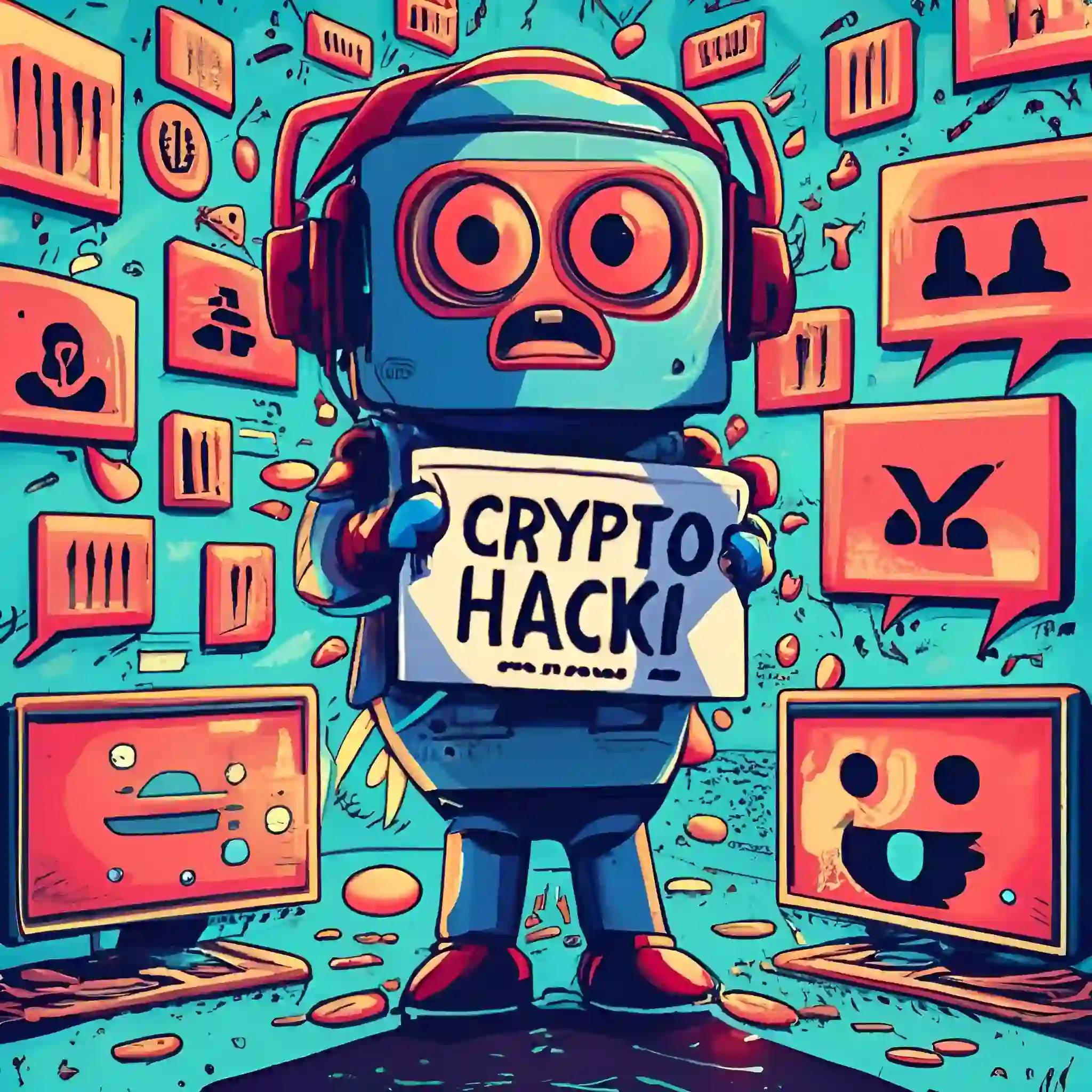 a cute anime robot with wide eyes holding a Crypto Hack sign