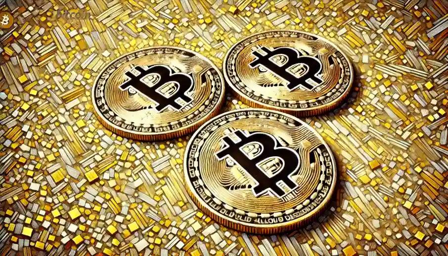 bitcoin coins on gold background