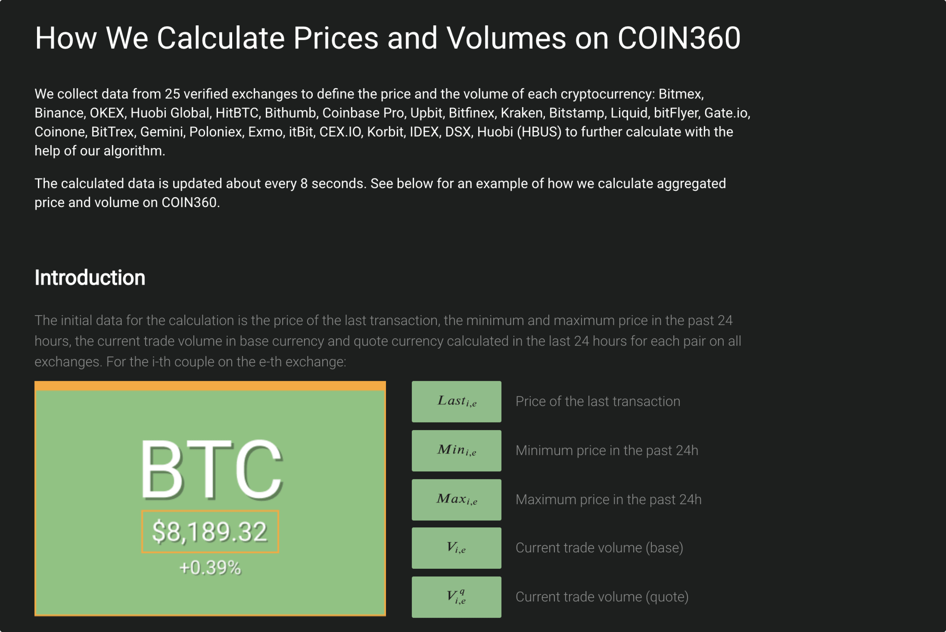 How coin360 calculate cryptocurrency price & volume